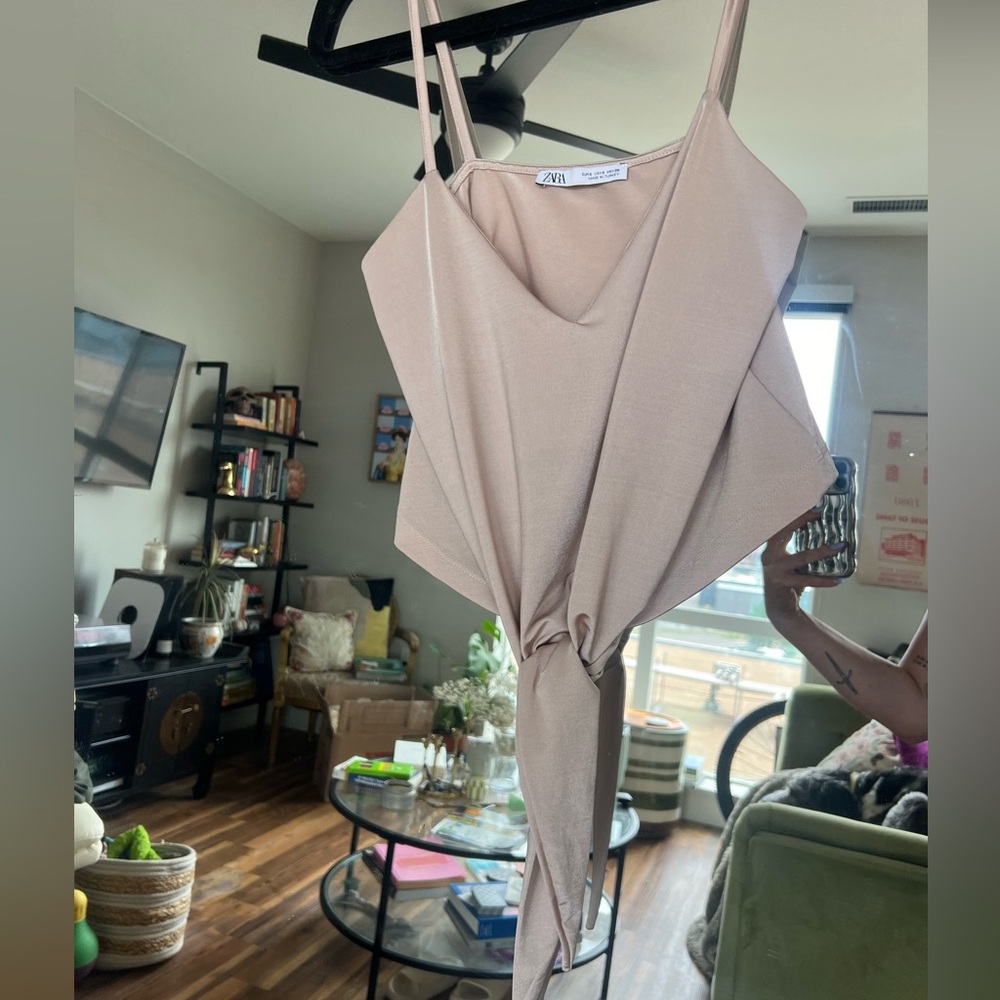 Zara tan tie cropped tank